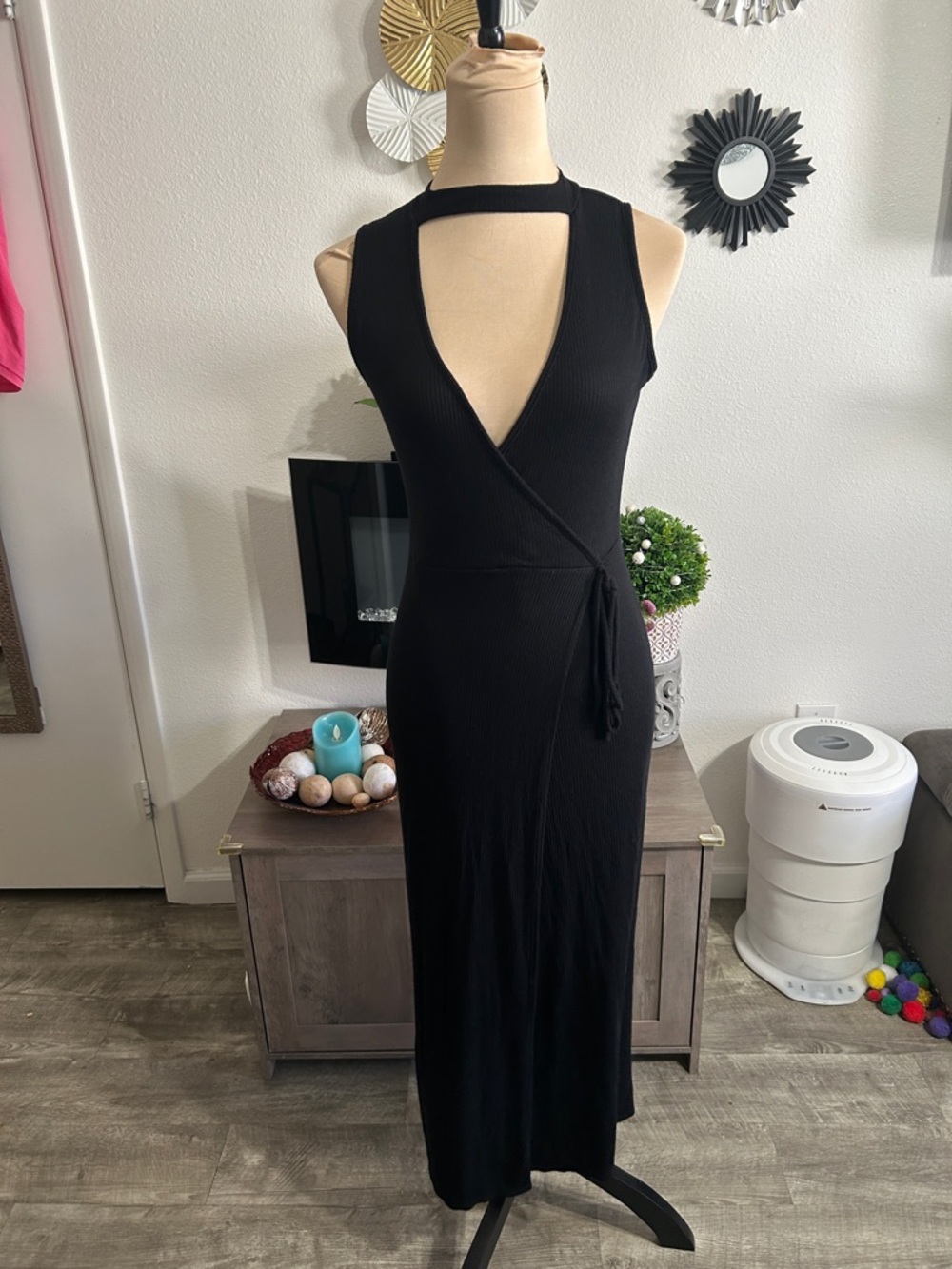 Sleeveless Black Wrap Maxi Dress with Cutout